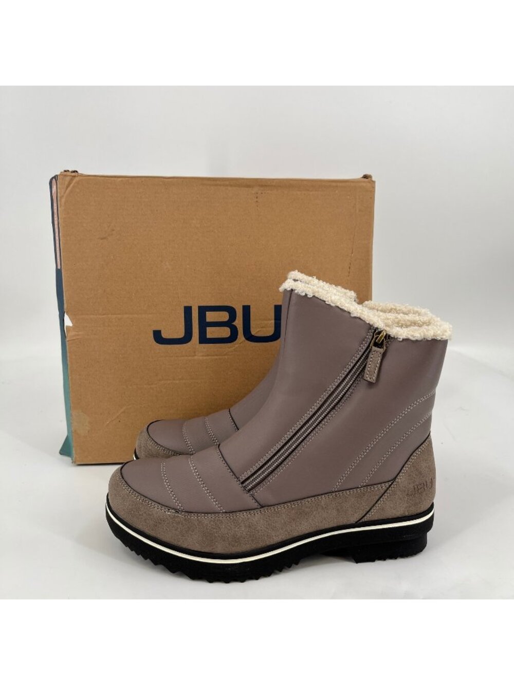 JBU Snowbound Zip Cold Weather Boots Taupe Size 8.5M Synthetic Faux Fur Boot